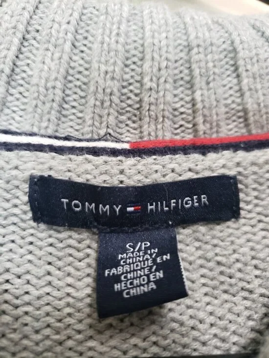 Tommy Hilfiger Womens S Sweater Gray Full Zip 100% Cotton Ribbed Spell Out Logo - Picture 5 of 6